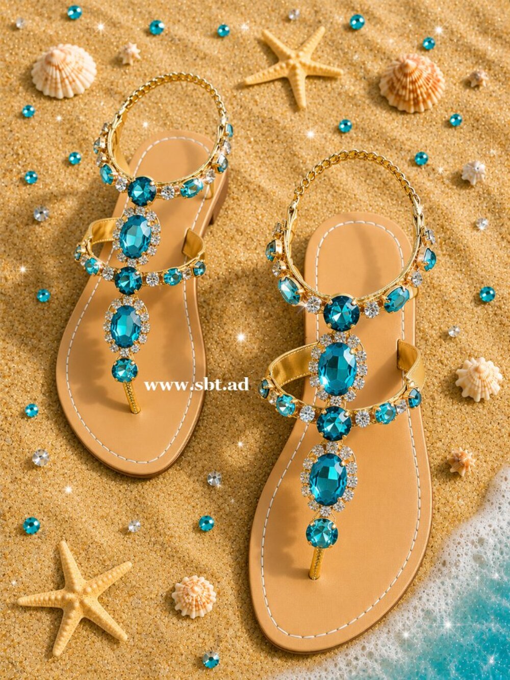 NEW Turquoise Sequin Bikini Sparkling Bling Swimsuit & Rhinestone Sandals +Gift - Picture 4 of 14